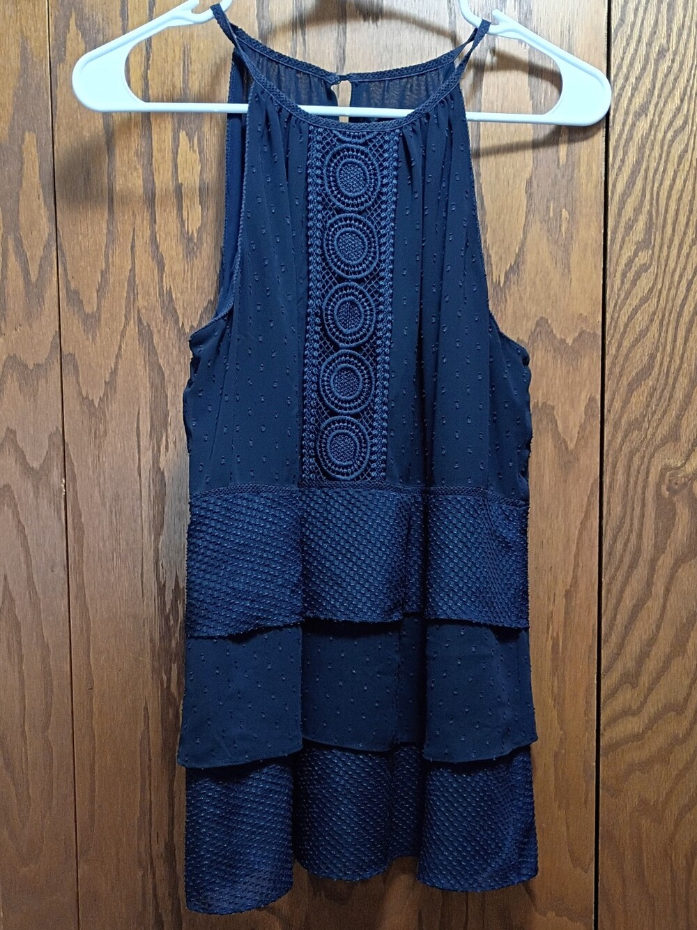 White House Black Market Women's Navy Blue Textured Halter Top